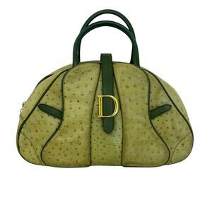 Christian Dior Ostrich Leather Saddle Bowler Tote Bag Green Fall 2000 Galliano